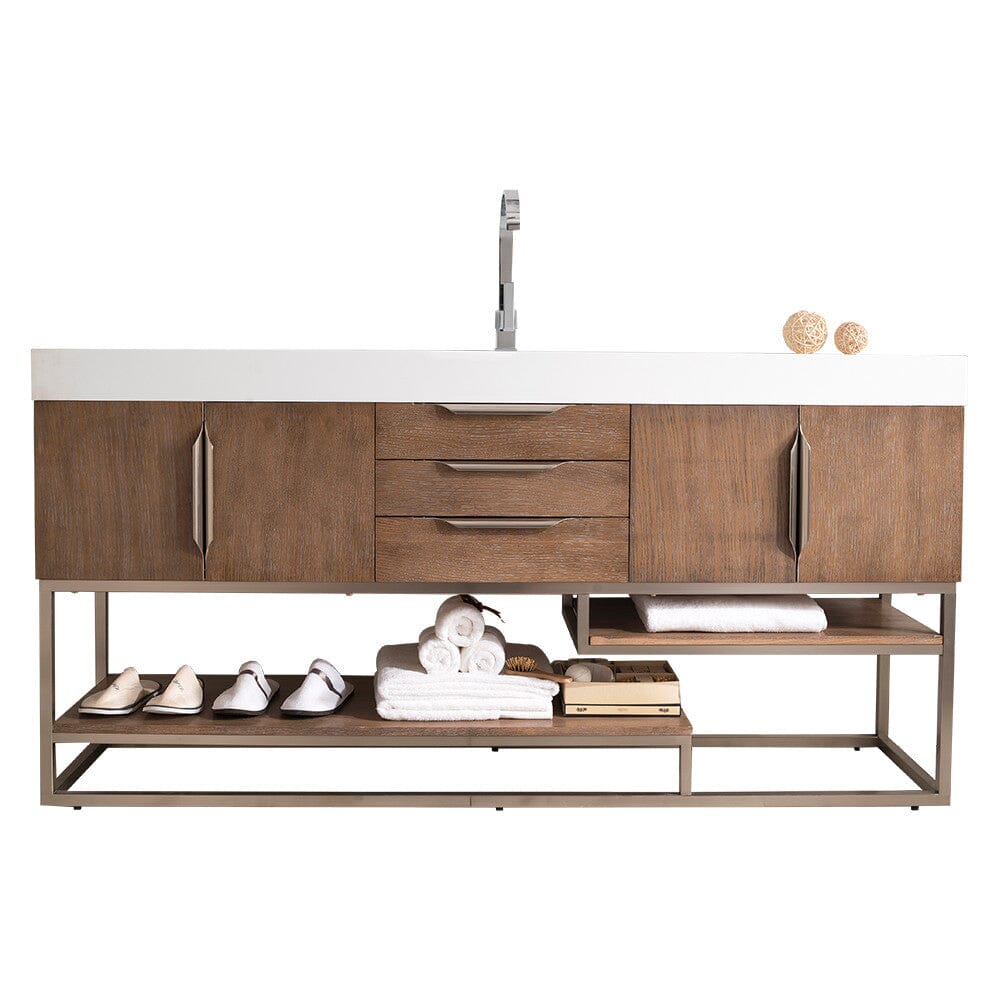 James Martin Columbia 72" Single Vanity Vanity James Martin Latte Oak w/ White Glossy Composite Countertop 