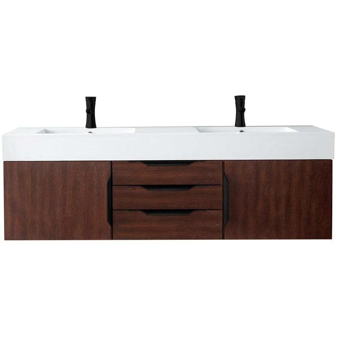 James Martin Mercer Island 59" Double Vanity Vanity James Martin Coffee Oak - Matte Black w/ Glossy White Composite Top 