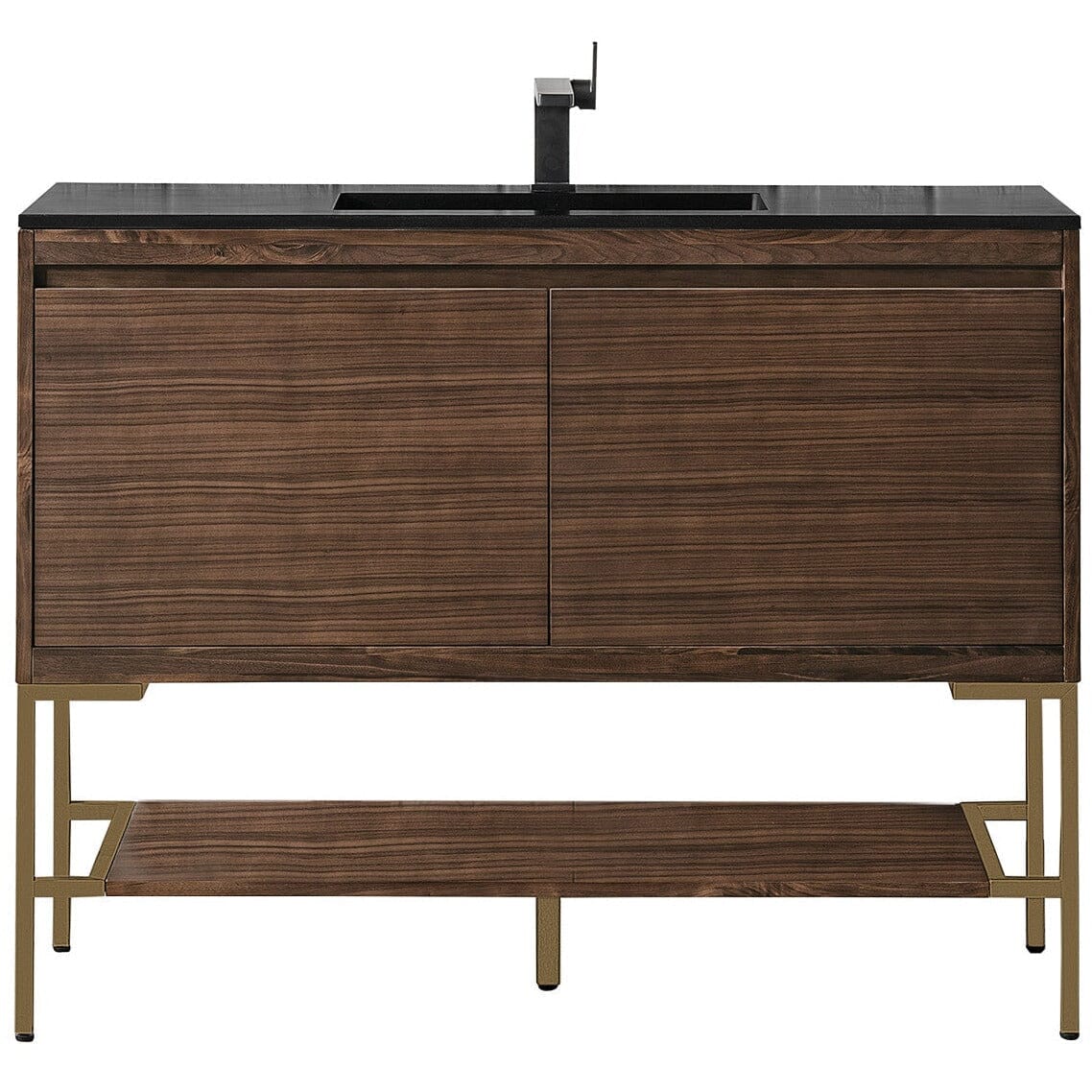 James Martin Milan 47.3" Single Vanity Vanity James Martin Mid Century Walnut - Radiant Gold w/Charcoal Black Composite Top 