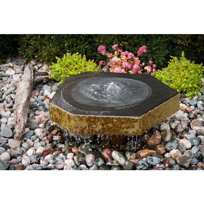 Real Stone Fountains ABBBF12 Basalt Bird Bath Fountain Kit Fountain Blue Thumb 