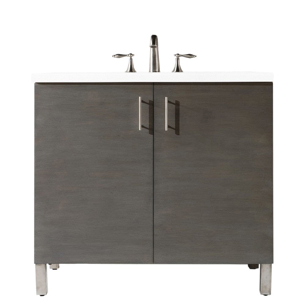 James Martin Metropolitan 36" Single Vanity Vanity James Martin Silver Oak w/ 3 CM Classic White Quartz Top 