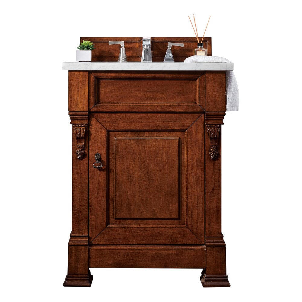 James Martin Brookfield 26" Single Vanity Vanities James Martin Warm Cherry w/ 3 CM Arctic Fall Solid Surface Top 
