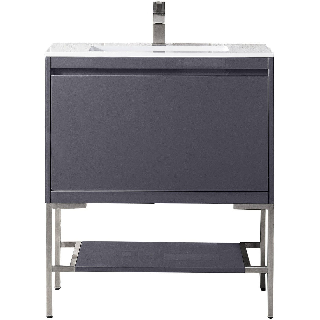 James Martin Milan 31.5" Single Vanity with Base Vanity James Martin Modern Grey - Brushed Nickel w/Glossy White Composite Top 