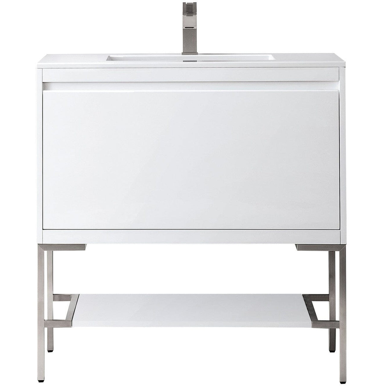 James Martin Milan 35.4" Single Vanity Vanity James Martin Glossy White - Brushed Nickel w/Glossy White Composite Top 