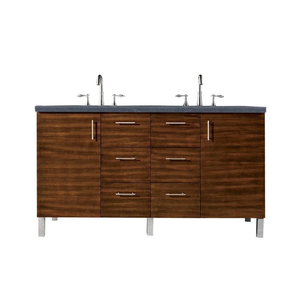 James Martin Metropolitan 60" Double Vanity Vanity James Martin American Walnut w/ 3 CM Charcoal Soapstone Quartz Top 