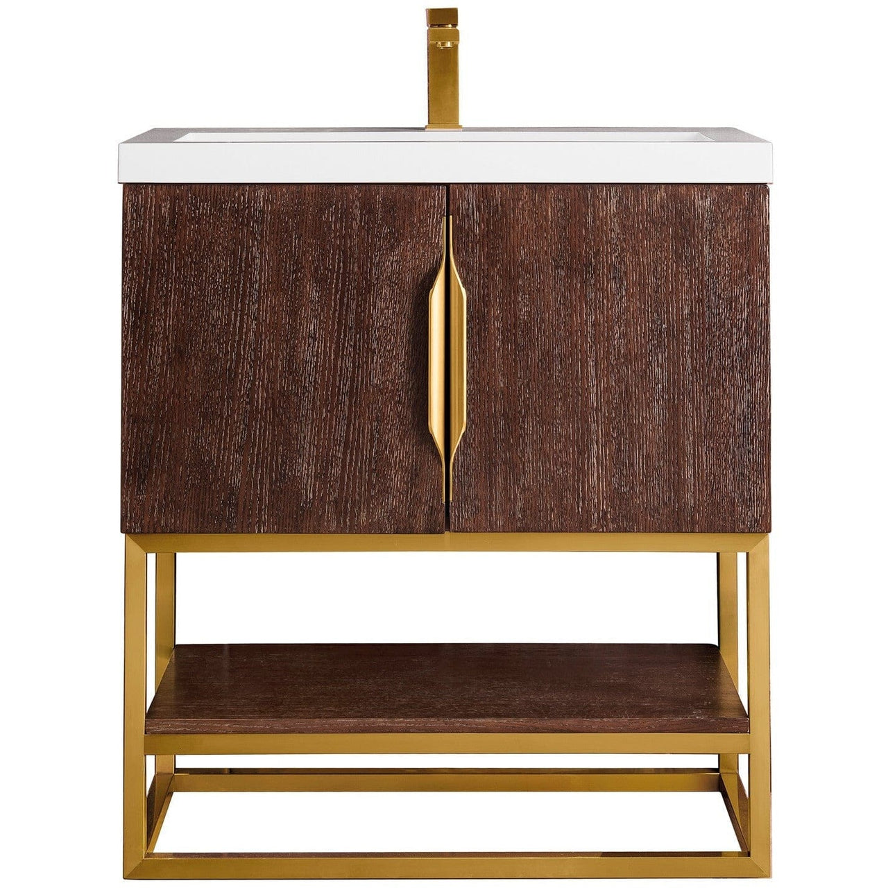 James Martin Columbia 31.5" Single Vanity Vanity James Martin Coffee Oak - Radiant Gold w/ White Glossy Composite Countertop 