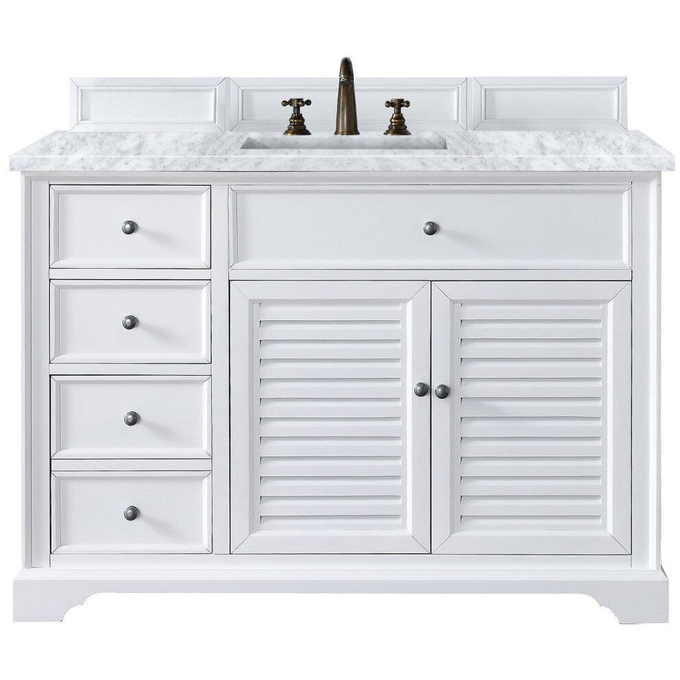 James Martin Savannah 48" Single Vanity Vanity James Martin Bright White w/ 3 CM Carrara Marble Top 