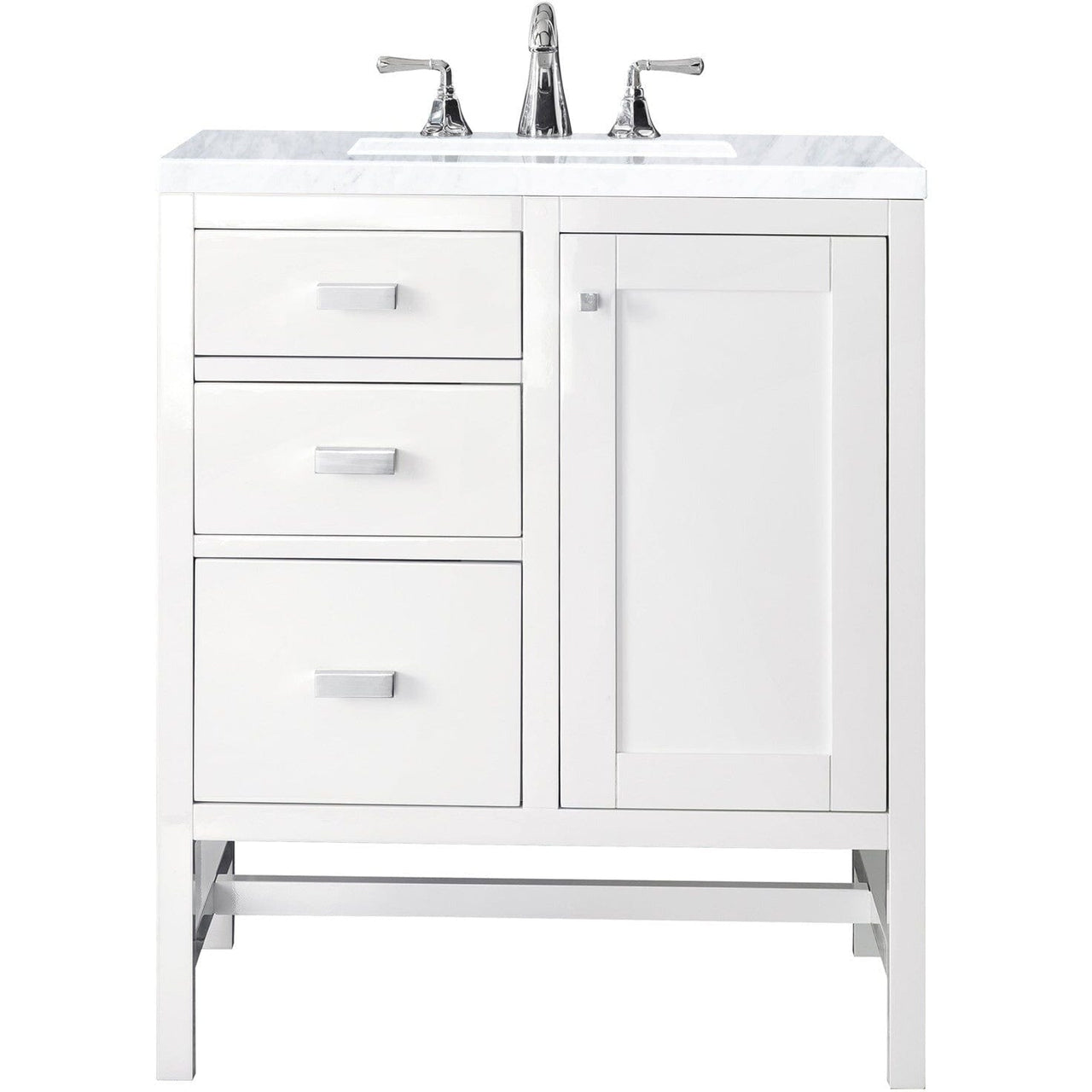 James Martin Addison 30" Single Vanity Vanity James Martin Glossy White w/ 3 CM Carrara White Top 