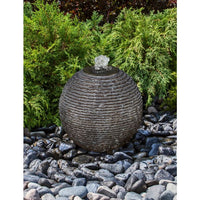 Thumbnail for Real Stone Fountains ABGSR20BK Medium Ribbed Black Limestone Sphere - Granite Fountain Kit Fountain Blue Thumb 