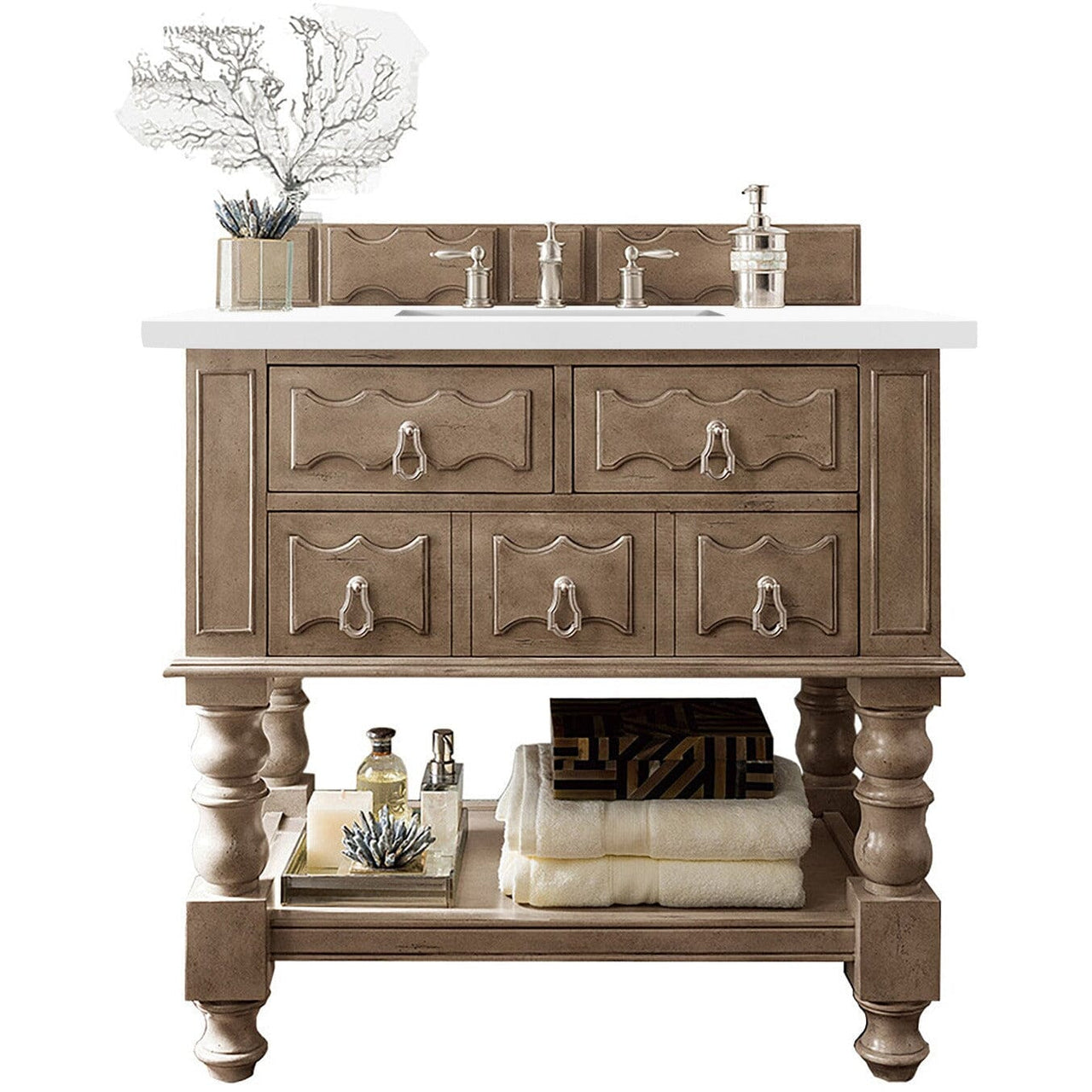 James Martin Castilian 36" Single Vanity Vanity James Martin Empire Gray w/ 3 CM Classic White Quartz Top 