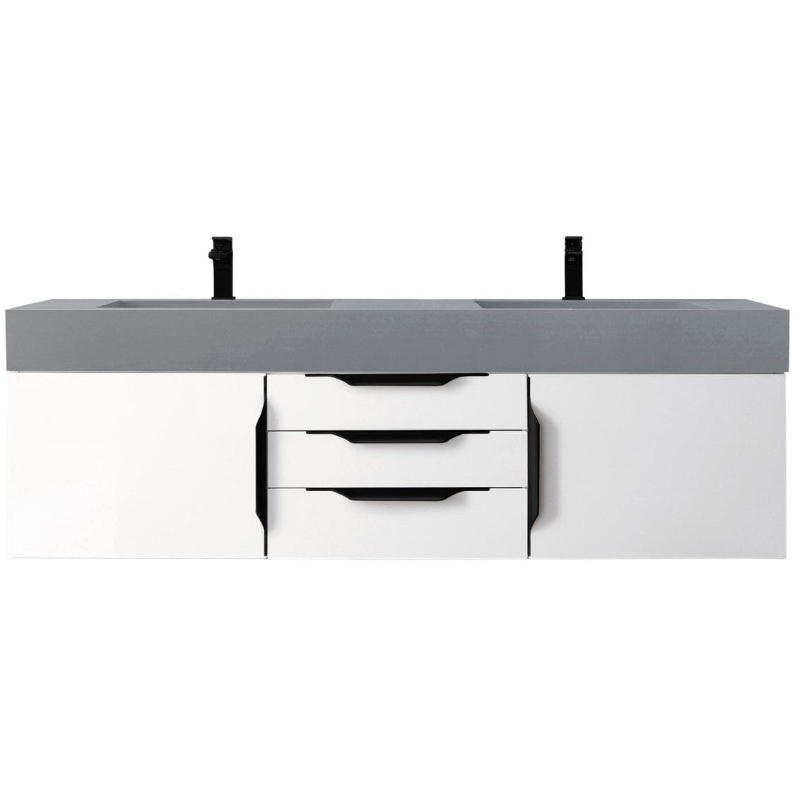 James Martin Mercer Island 59" Double Vanity Vanity James Martin Glossy White - Matte Black w/ Dusk Grey Glossy Composite Top 