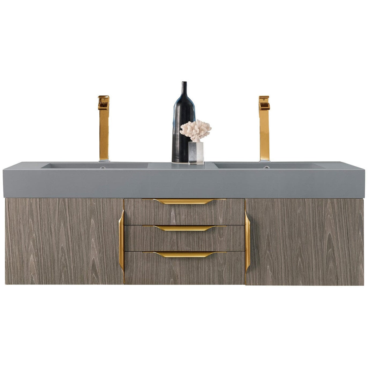 James Martin Mercer Island 59" Double Vanity Vanity James Martin Ash Gray - Radiant Gold w/ Dusk Grey Glossy Composite Top 