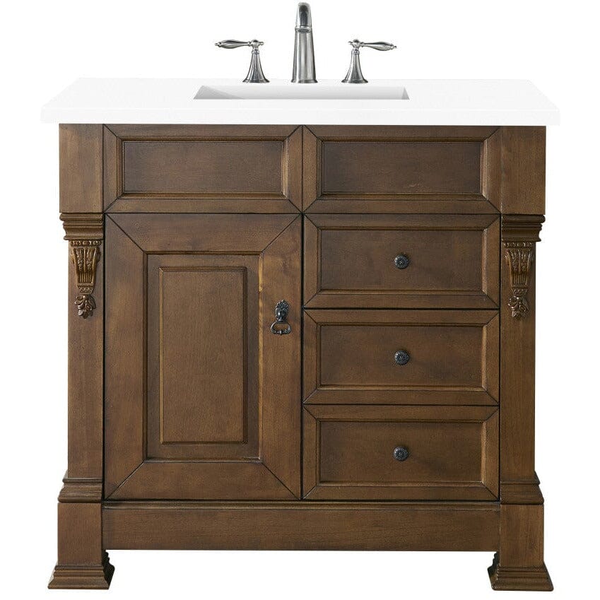 James Martin Brookfield 36" Single Vanity Vanities James Martin Country Oak w/ 3 CM Classic White Quartz Top 
