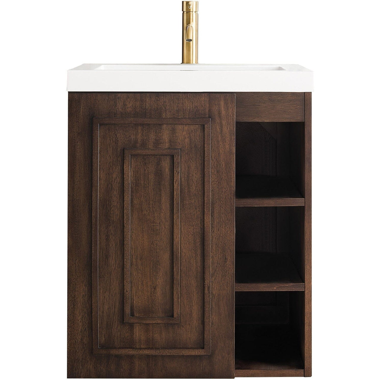 James Martin Alicante' 24" Single Vanity Cabinet Vanity James Martin Mid Century Acacia w/ White Glossy Composite Countertop 