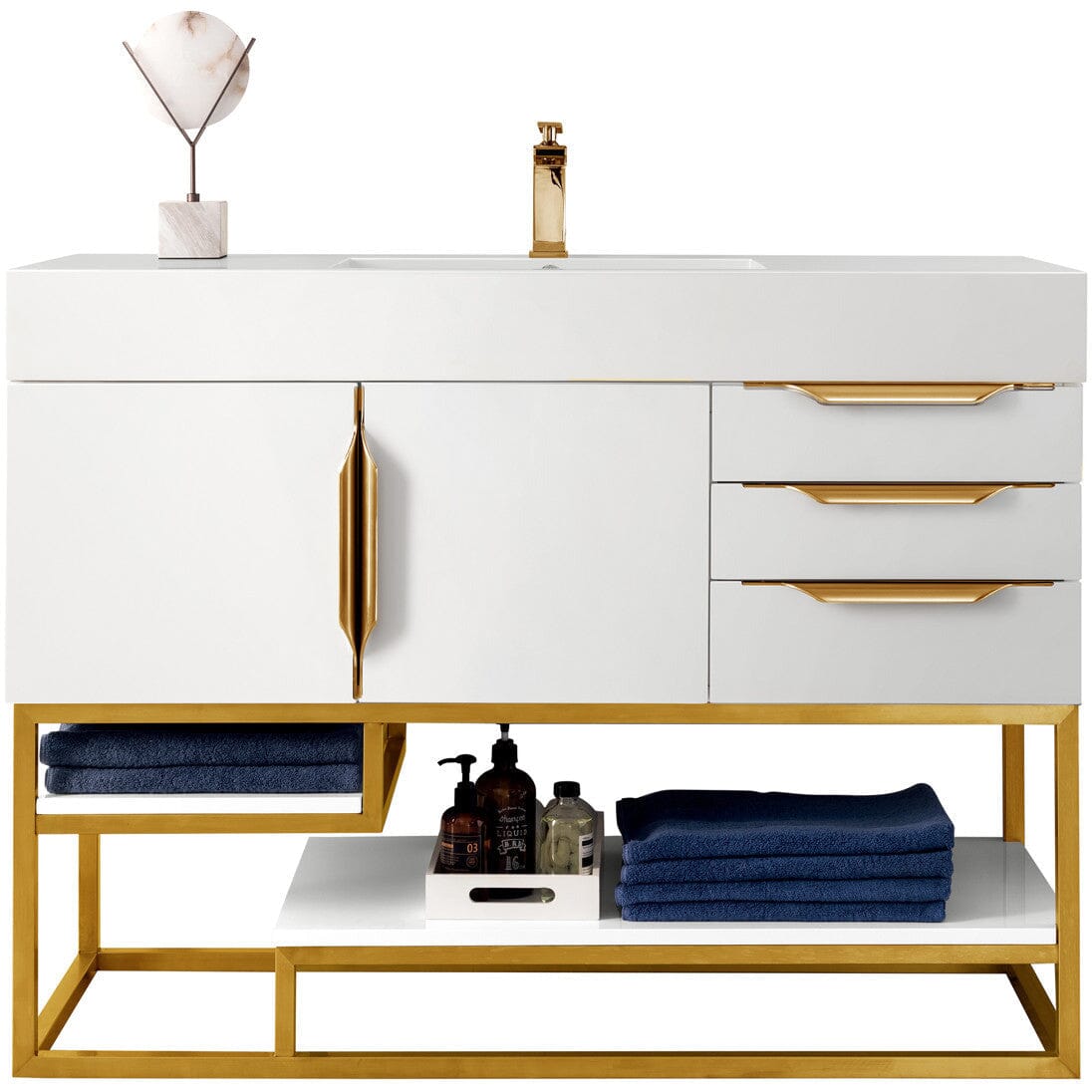 James Martin Columbia 48" Single Vanity Vanity James Martin Glossy White - Radiant Gold w/ White Glossy Composite Countertop 