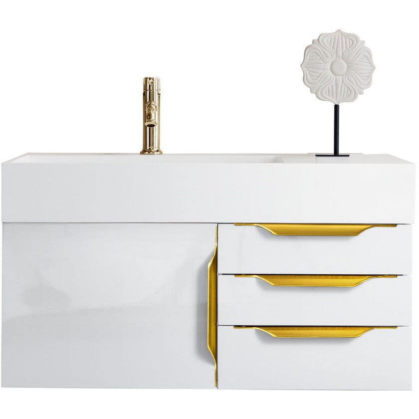James Martin Mercer Island 36" Single Vanity Vanity James Martin Glossy White - Radiant Gold w/ Glossy White Composite Top 