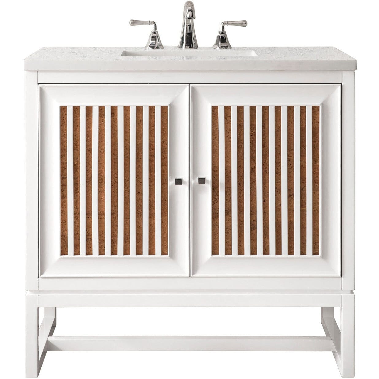 James Martin Athens 30" Single Vanity Vanity James Martin Glossy White w/ 3 CM Carrara White Top 