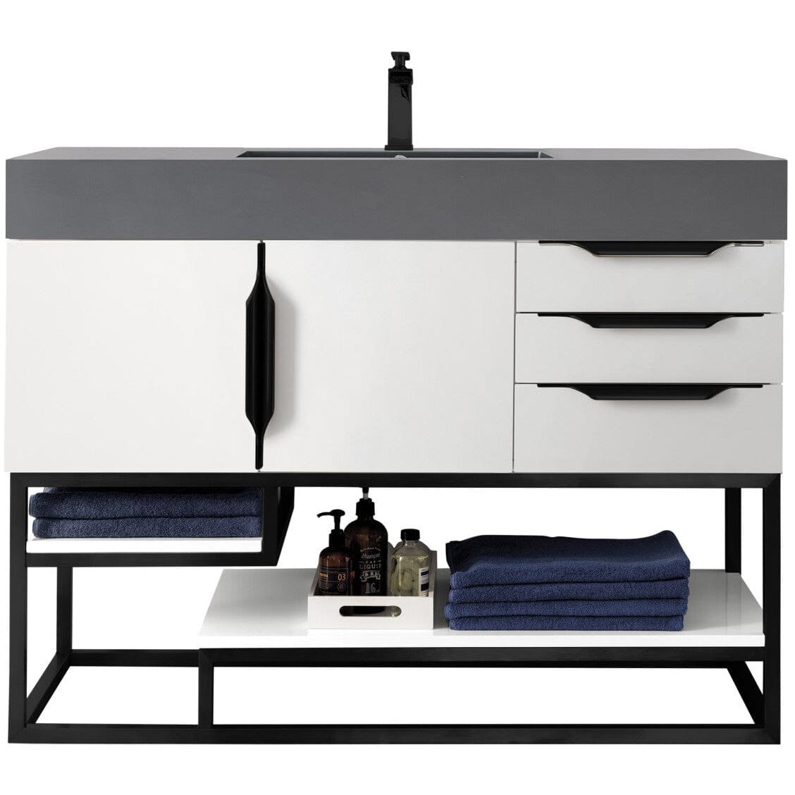 James Martin Columbia 48" Single Vanity Vanity James Martin Glossy White - Matte Black w/ Dusk Grey Glossy Composite Top 