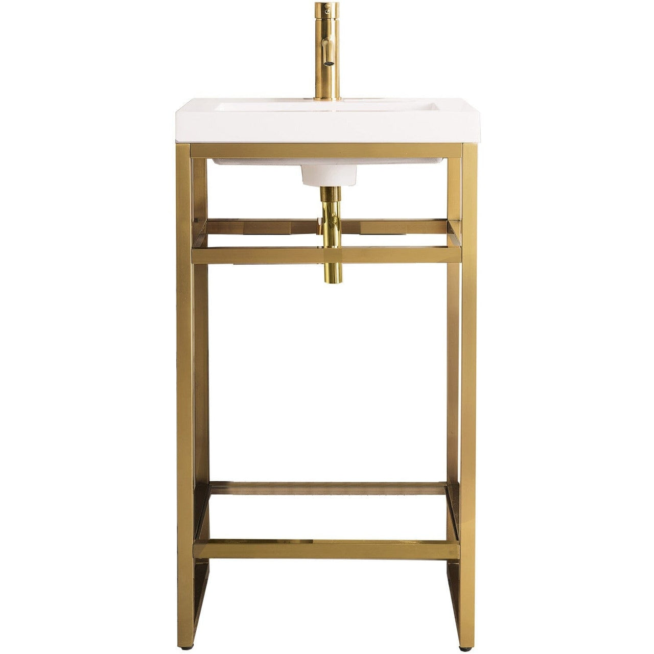 James Martin Boston 20" Stainless Steel Sink Console Console James Martin Radiant Gold w/ White Glossy Composite Countertop 
