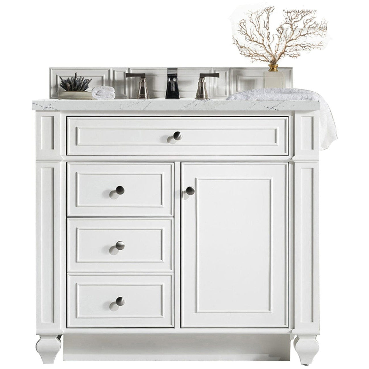 James Martin Bristol 36" Single Vanity Vanity James Martin Bright White w/ 3 CM Ethereal Noctis Quartz Top 