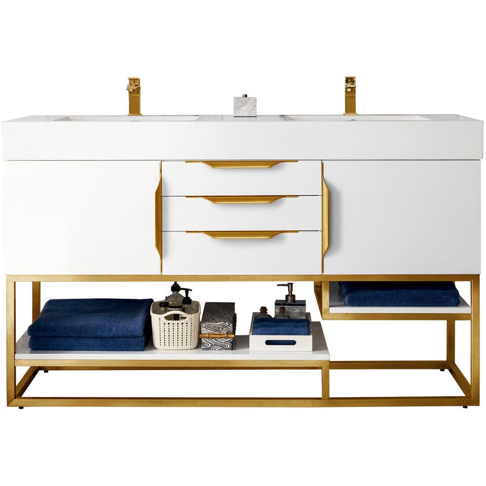 James Martin Columbia 59" Double Vanity Vanity James Martin Glossy White - Radiant Gold Cabinet Only 