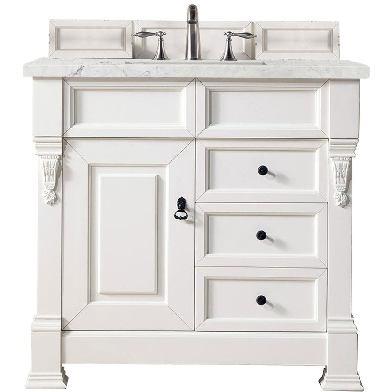 James Martin Brookfield 36" Single Vanity Vanities James Martin Bright White w/ 3 CM Eternal Jasmine Pearl Quartz Top 