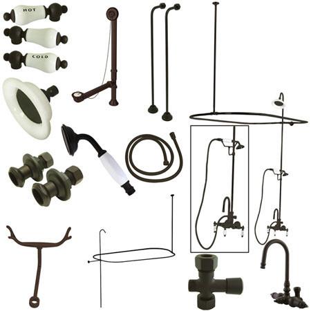 Kingston Brass Vintage High Rise Gooseneck Clawfoot Tub and Shower with Porcelain Lever Handles, Oil Rubbed Bronze Clawfoot Tub Set Kingston Brass 