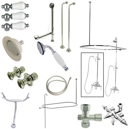 Kingston Brass Vintage Wall Mount Down Spout Clawfoot Tub and Shower with Porcelain Lever Handles, Polished Chrome Clawfoot Tub Set Kingston Brass 