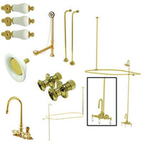 Thumbnail for Kingston Brass Vintage Wall Mount High Rise Clawfoot Tub and Shower with Porcelain Lever Handles, Polished Brass Clawfoot Tub Set Kingston Brass 