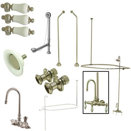 Kingston Brass Vintage Wall Mount Gooseneck Clawfoot Tub Faucet Package, Satin Nickel Clawfoot Tub Set Kingston Brass 