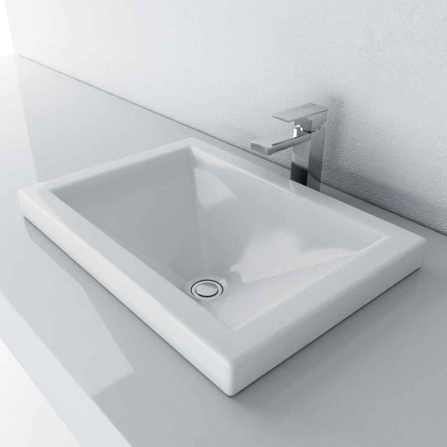 Cantrio Vitreous China Semi Recessed PS-111 Top Mount Bathroom Sink Ceramic Series Cantrio 
