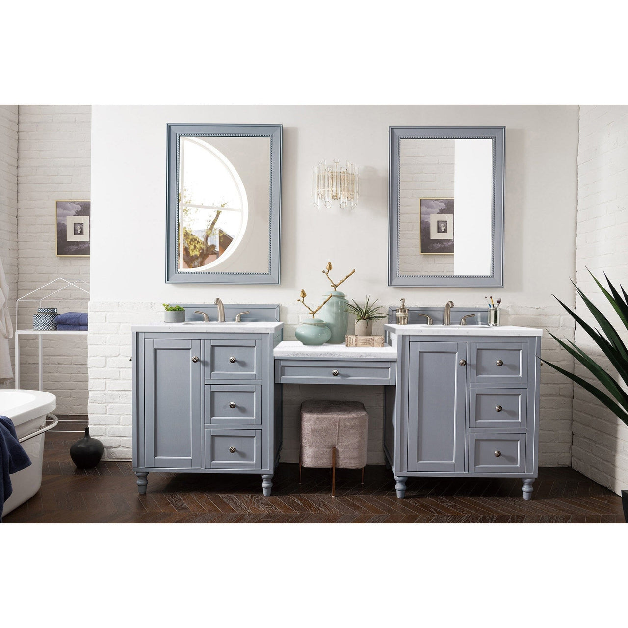James Martin Copper Cove Encore 86" Double Vanity Set Vanity James Martin Silver Gray w/ 3 CM Arctic Fall Solid Surface Top 