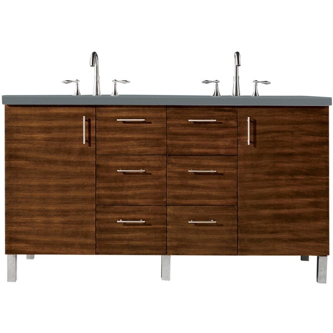 James Martin Metropolitan 60" Double Vanity Vanity James Martin American Walnut w/ 3 CM Cala Blue Quartz Top 