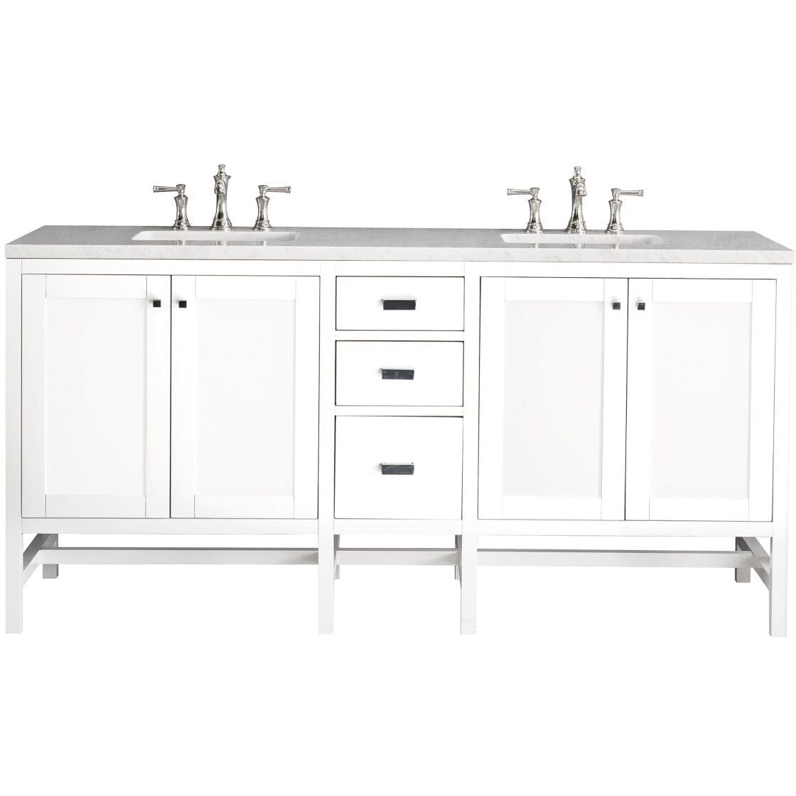 James Martin Addison 72" Double Vanity Vanity James Martin Glossy White w/ 3 CM Arctic Fall Solid Surface Countertop 