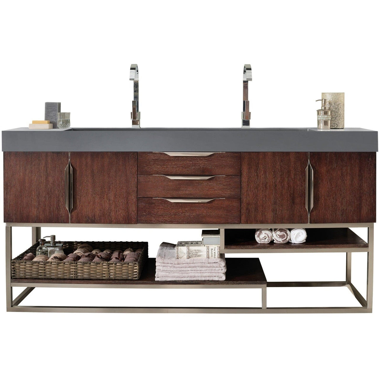 James Martin Columbia 72" Double Vanity Vanity James Martin Coffee Oak w/ White Glossy Composite Countertop 