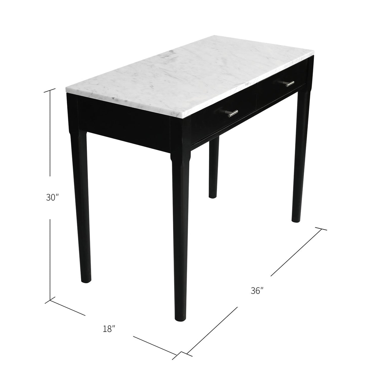 Meno 36" Rectangular Italian Carrara White Marble Console Table with Legs Console Table The Bianco Collection Walnut 