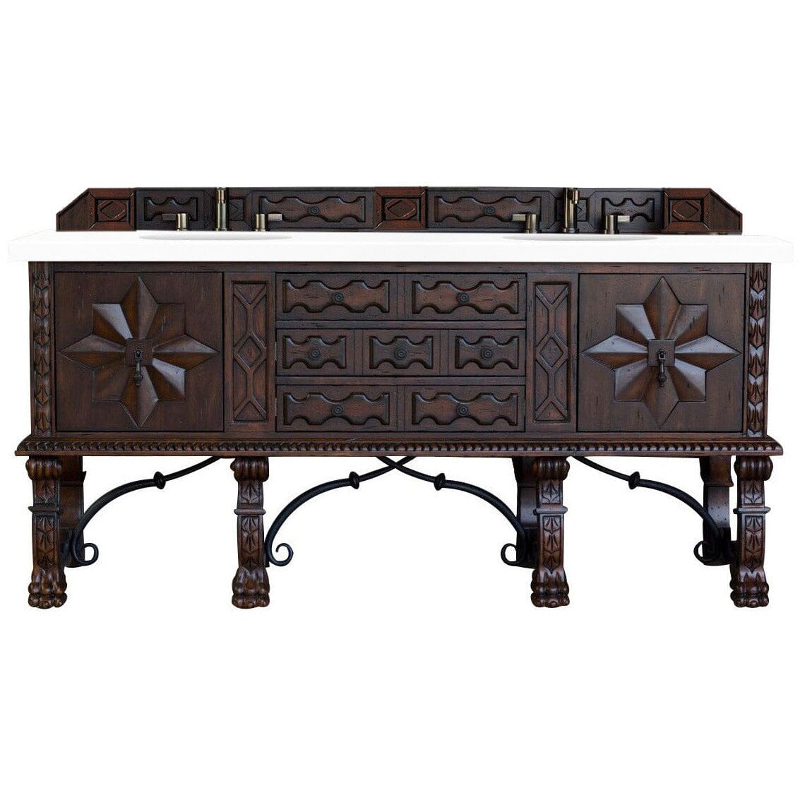 James Martin Balmoral 72" Double Vanity Vanity James Martin Antique Walnut w/ 3 CM Classic White Quartz Top 