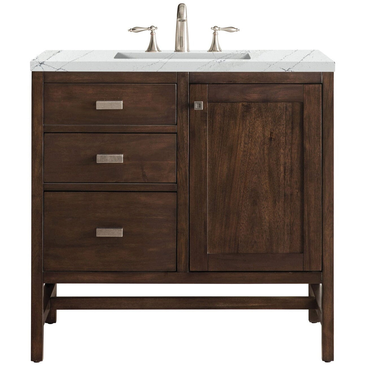 James Martin Addison 36" Single Vanity Vanity James Martin Mid Century Acacia w/ 3 CM Ethereal Noctis Quartz Top 