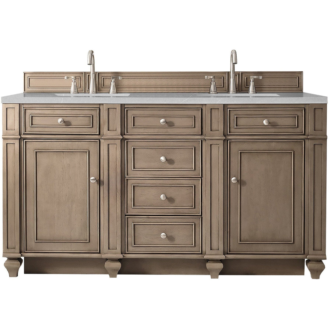 James Martin Bristol 60" Double Vanity Vanity James Martin Whitewashed Walnut w/ 3 CM Eternal Serena Quartz Top 