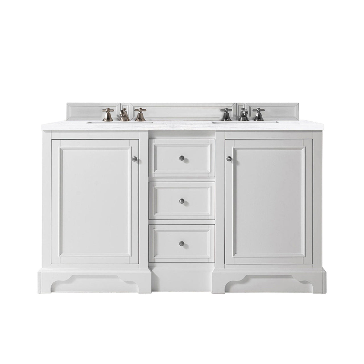 James Martin De Soto 60" Double Vanity Vanity James Martin Bright White w/ 3 CM Arctic Fall Solid Surface Top 