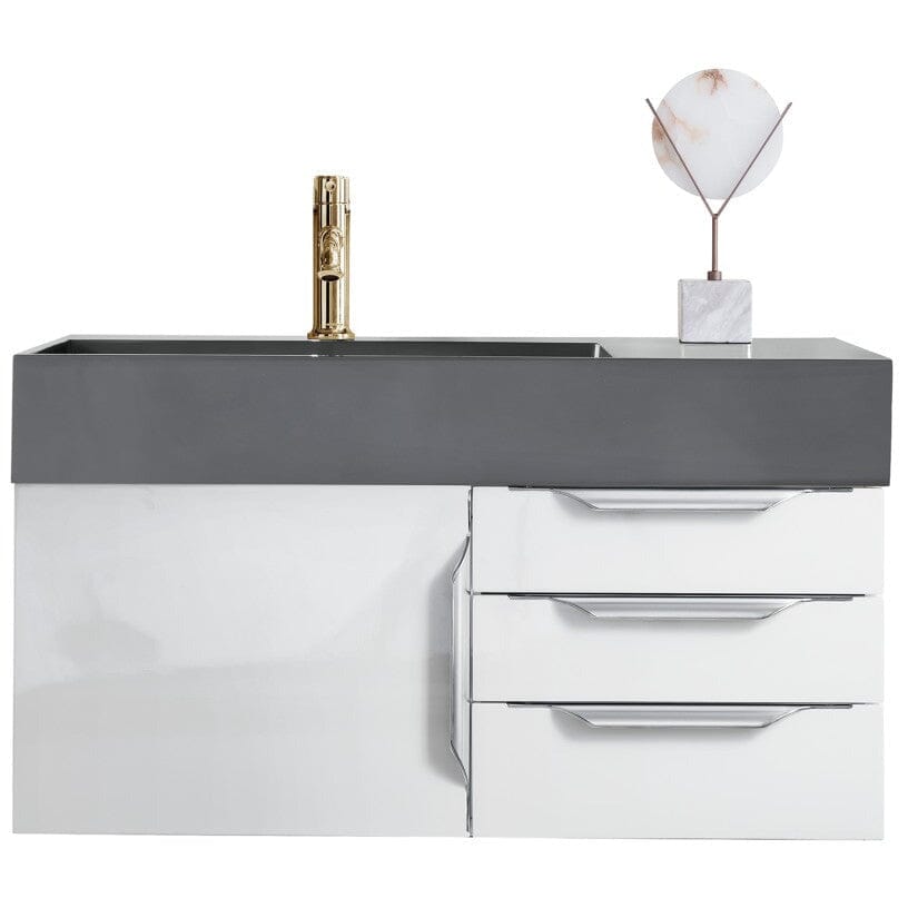 James Martin Mercer Island 36" Single Vanity Vanity James Martin Glossy White w/ Dusk Grey Glossy Composite Top 