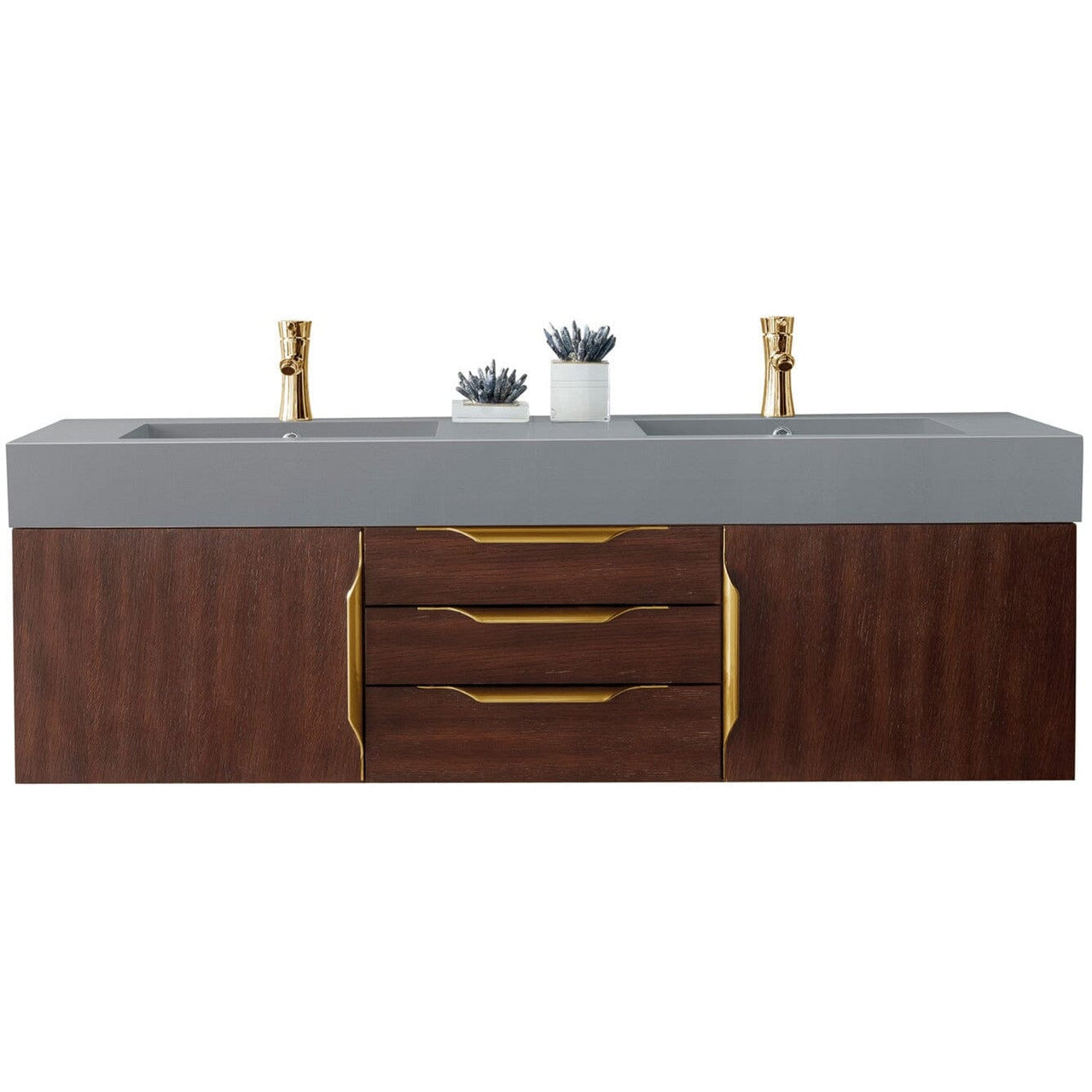 James Martin Mercer Island 59" Double Vanity Vanity James Martin Coffee Oak - Radiant Gold w/ Dusk Grey Glossy Composite Top 