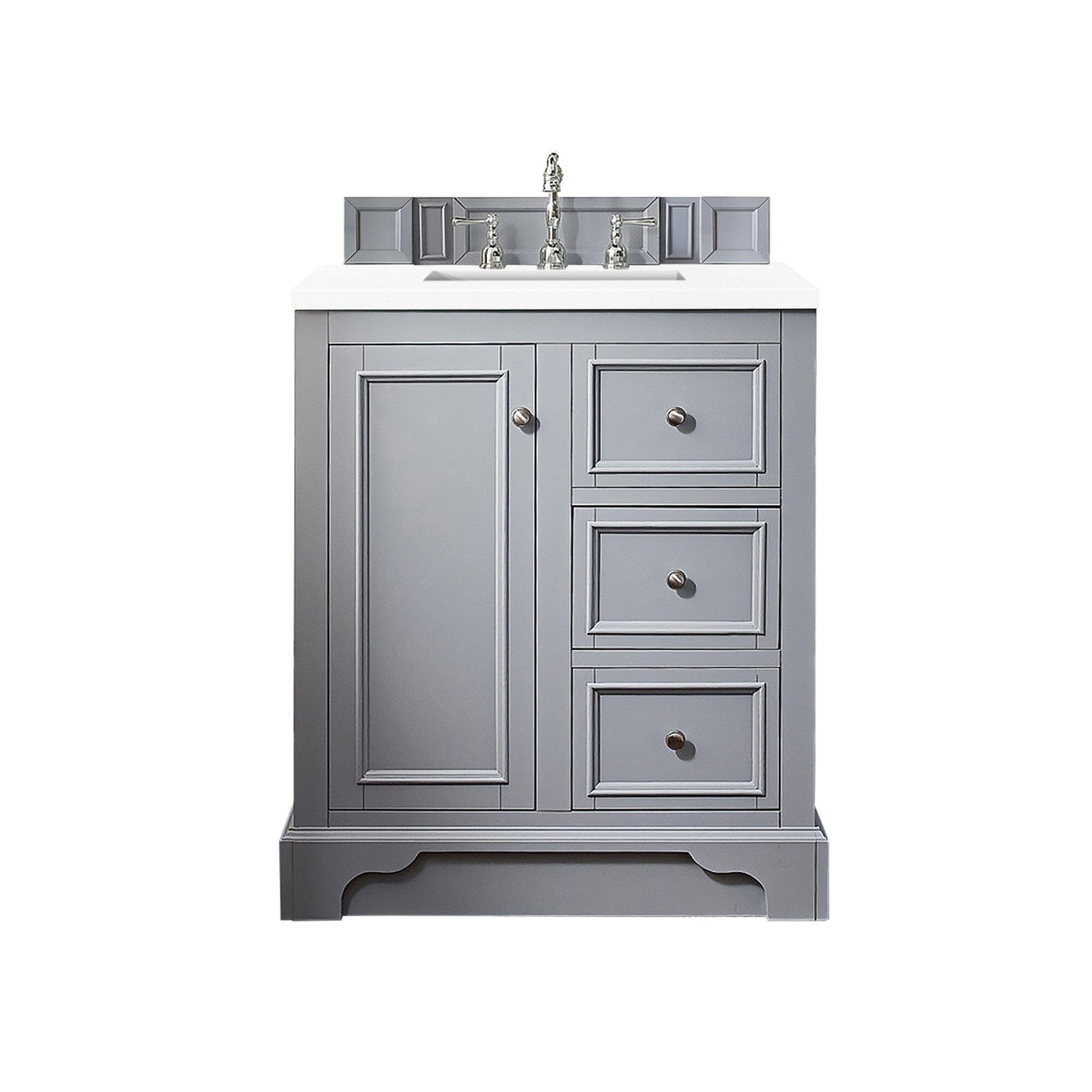 James Martin De Soto 30" Single Vanity Vanity James Martin Silver Gray w/ 3 CM Classic White Quartz Top 