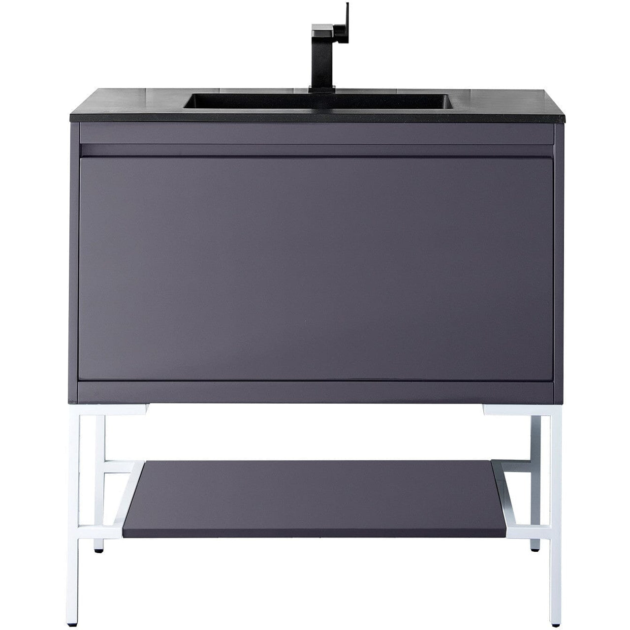 James Martin Milan 35.4" Single Vanity Vanity James Martin Modern Grey - Glossy White w/Charcoal Black Composite Top 
