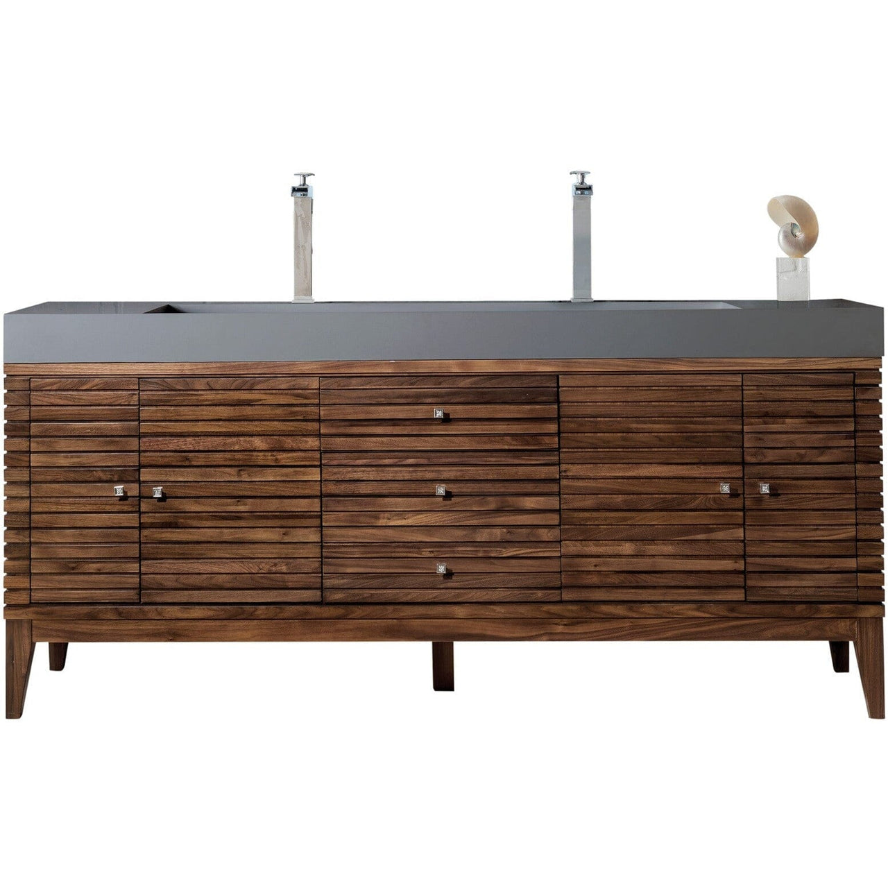 James Martin Linear 72" Double Vanity Vanity James Martin Mid Century Walnut w/ Dusk Grey Glossy Composite Top 