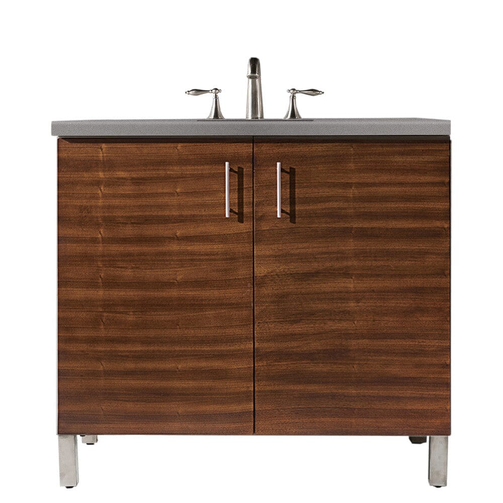 James Martin Metropolitan 36" Single Vanity Vanity James Martin American Walnut w/ 3 CM Grey Expo Quartz Top 