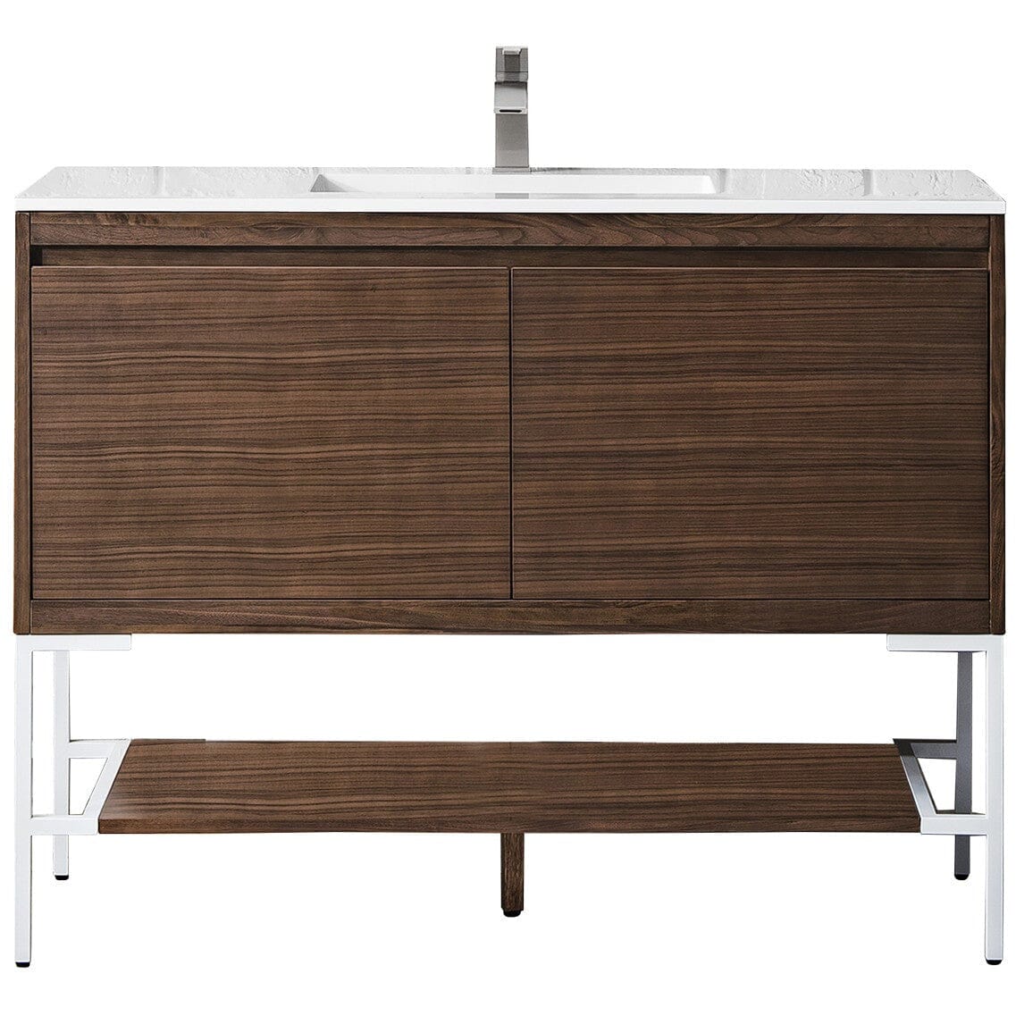 James Martin Milan 47.3" Single Vanity Vanity James Martin Mid Century Walnut - Glossy White w/Glossy White Composite Top 