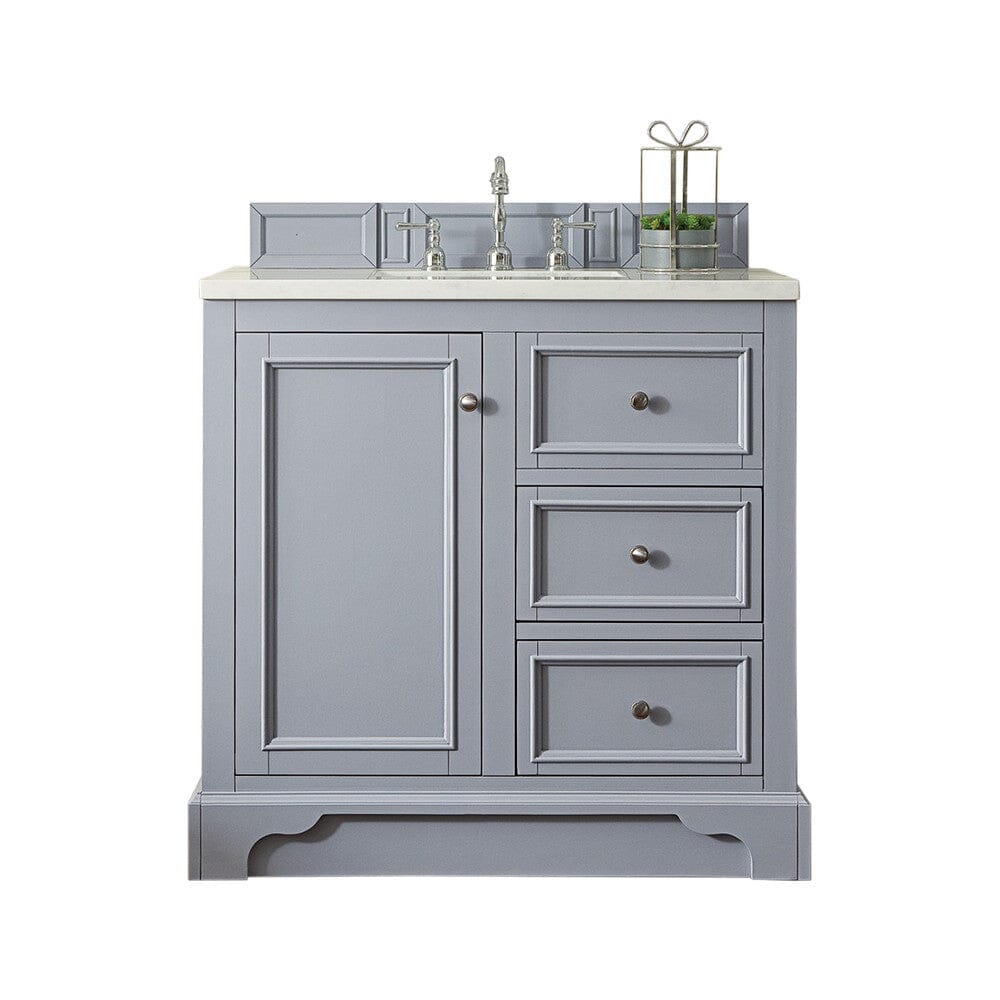 James Martin De Soto 36" Single Vanity Vanity James Martin Silver Gray w/ 3 CM Arctic Fall Solid Surface Top 