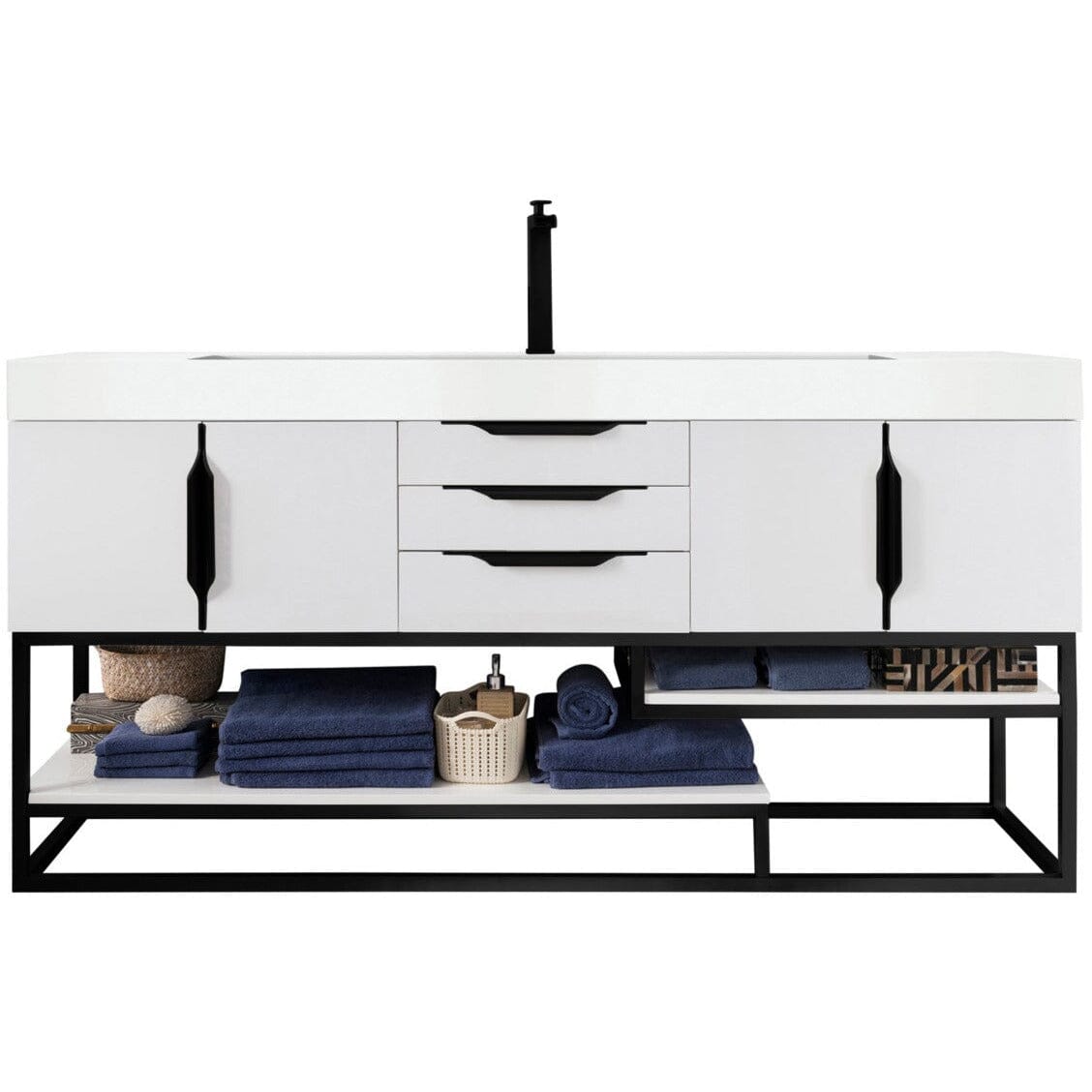 James Martin Columbia 72" Single Vanity Vanity James Martin Glossy White - Matte Black w/ White Glossy Composite Countertop 