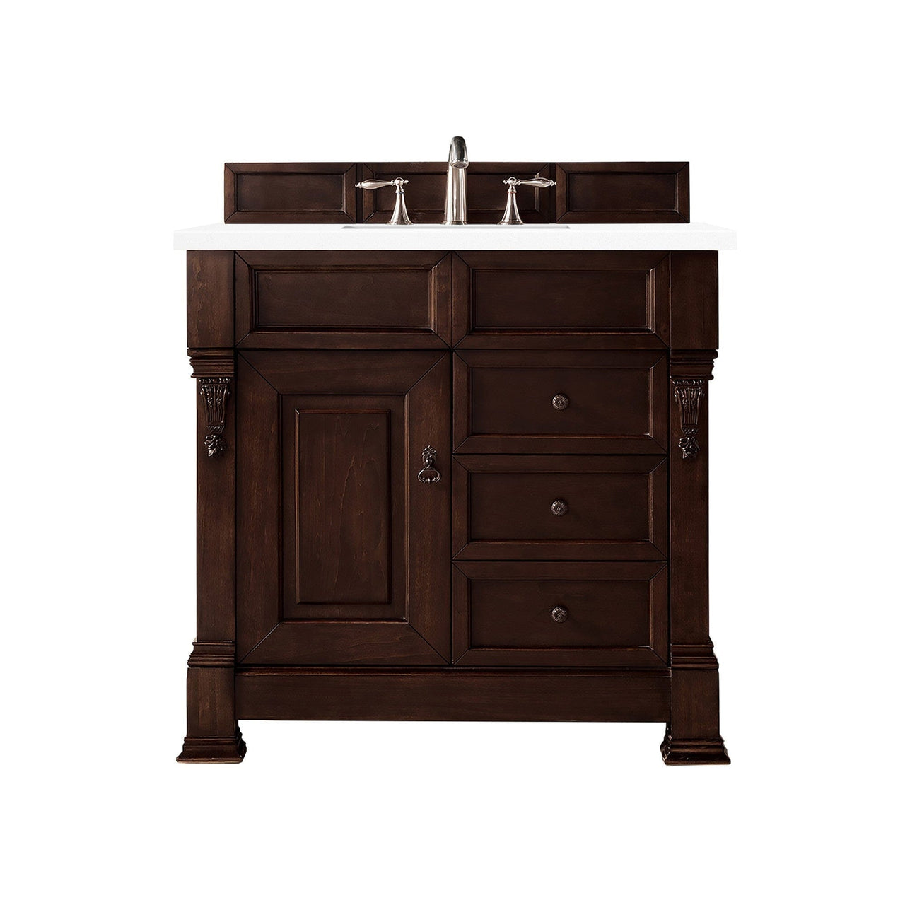 James Martin Brookfield 36" Single Vanity Vanities James Martin Burnished Mahogany w/ 3 CM Classic White Quartz Top 